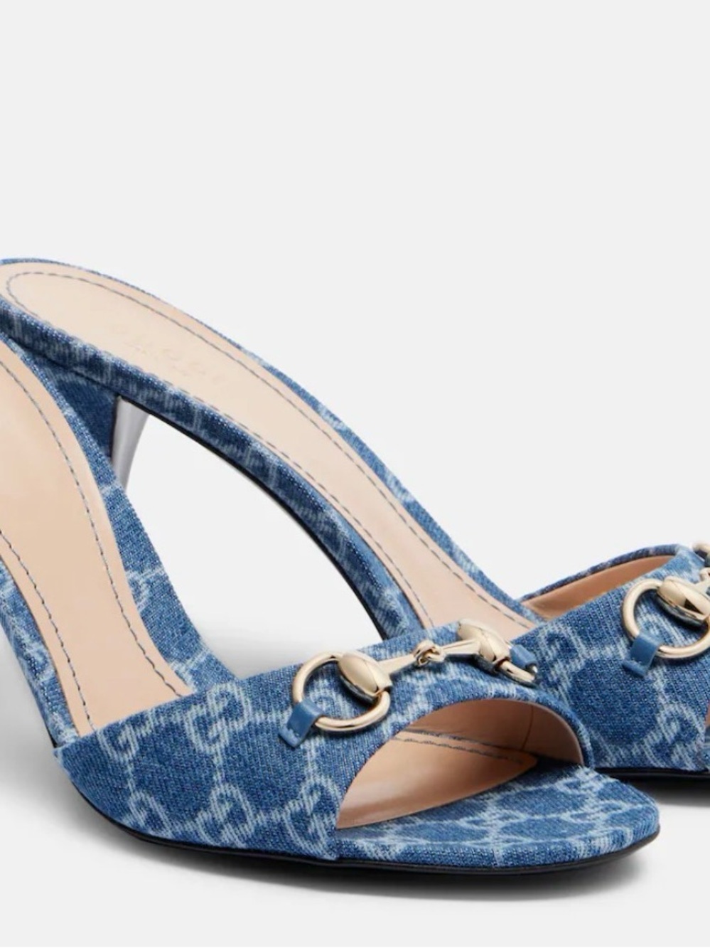 Gucci Blue Denim Open-Toe Mule with Gold Horsebit